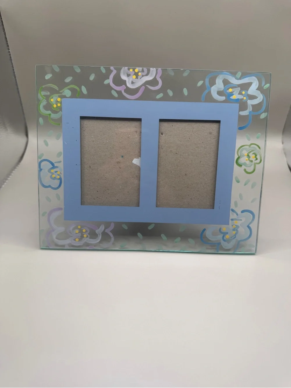 Vintage Burnes of Boston Hand Painted Floral Double Glass Photo Frame